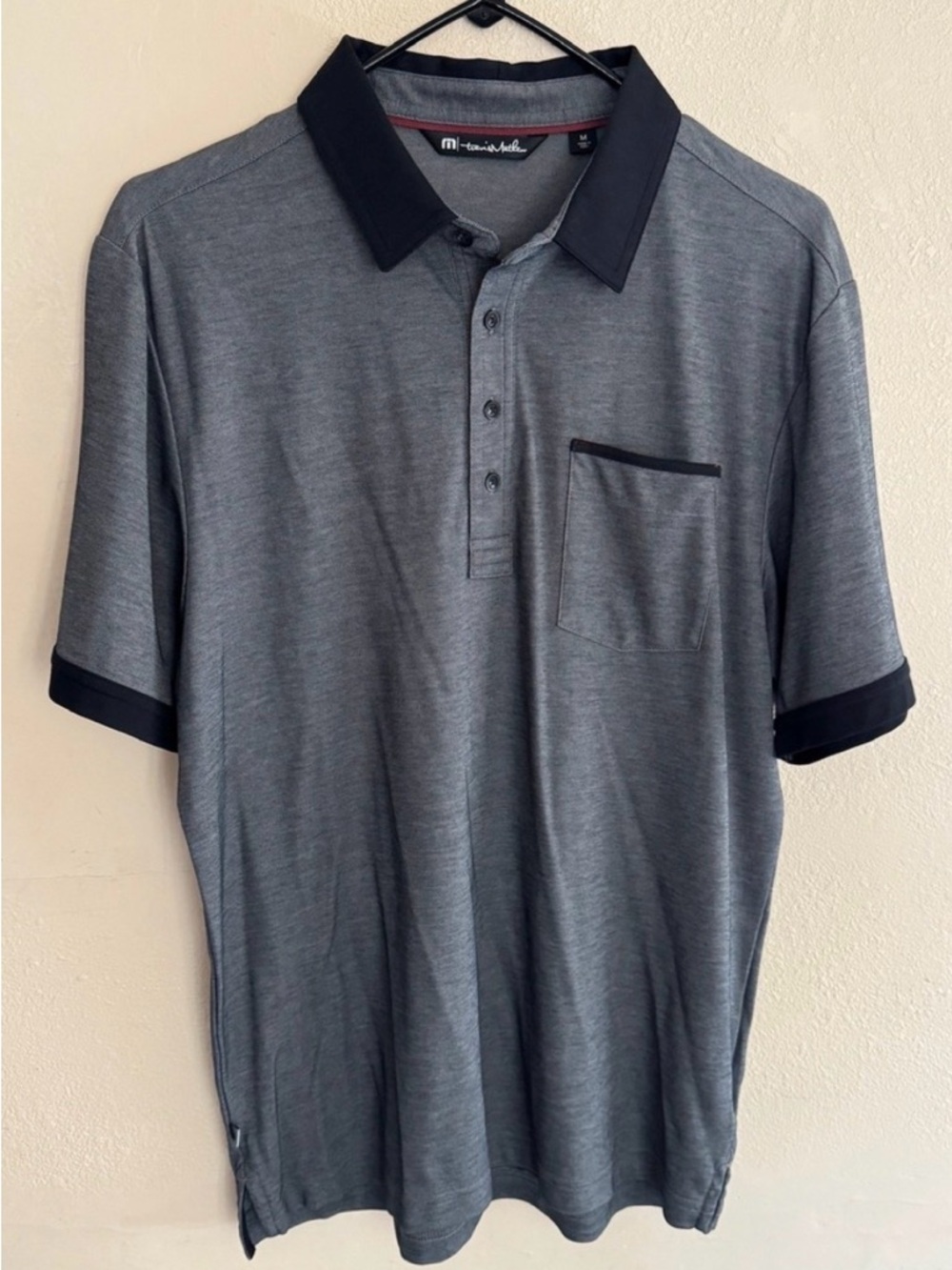 Travis Mathew Men's Grey Polo with Black Collar and Trim